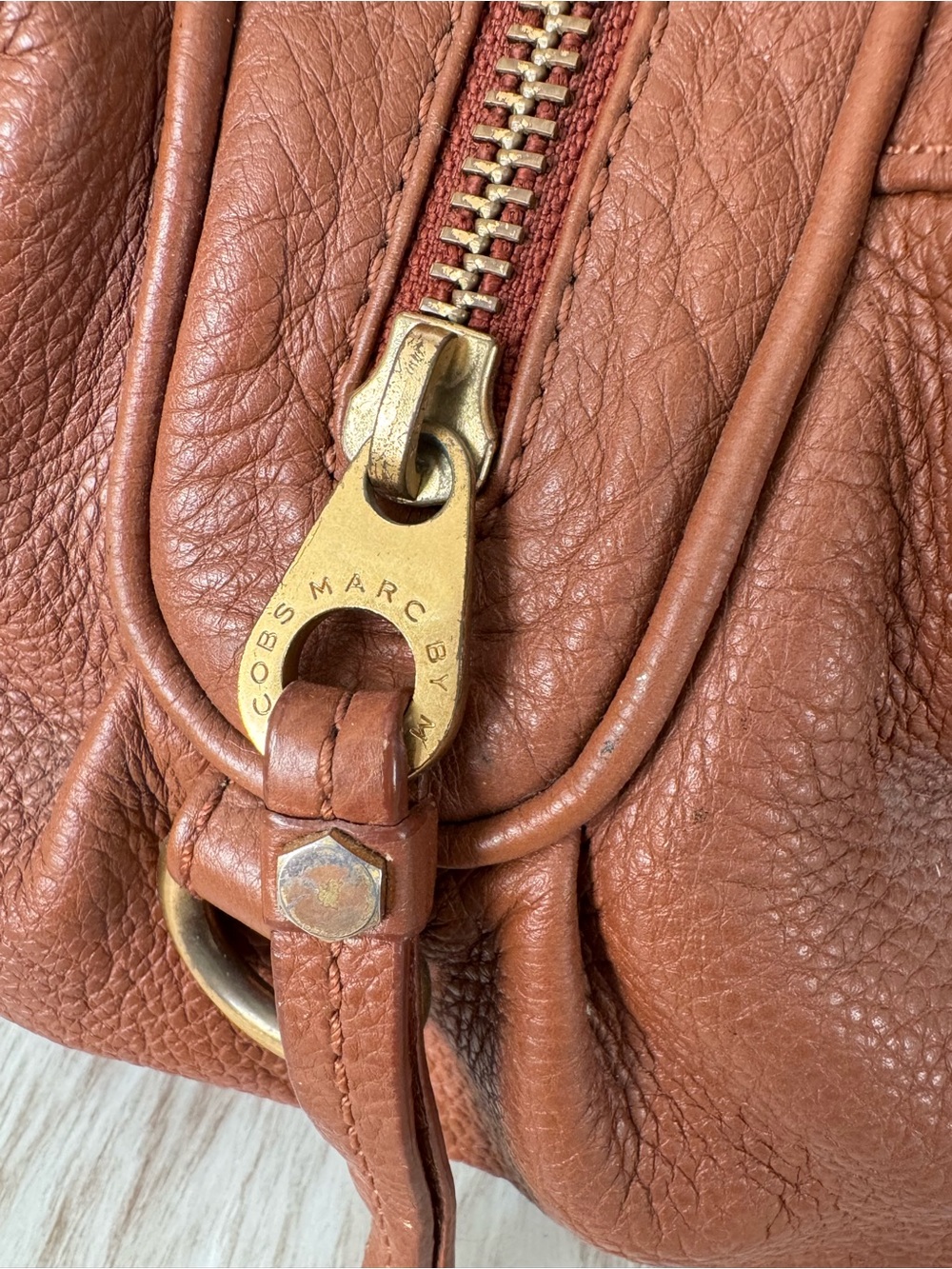 Marc Jacobs Cognac Leather Satchel with Gold Hardware - Picture 3 of 12